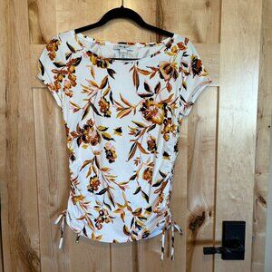 White House Black Market Ruched Side Tie Top White Floral S Small 570329013